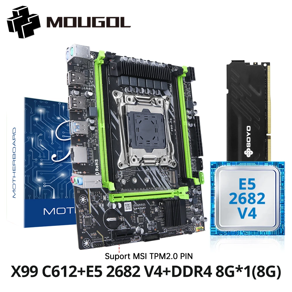 MOUGOL-X99 Gaming Motherboard Set, Intel Xeon E5 2680 V4, DDR4, 8 GB x 2, 2133MHz, Dual Channel, ECC, RAM, M.2, NVME, Desktop, PC