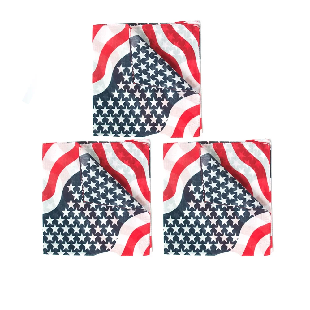 3PCS American Flag Square Towel Cotton Printed Sports Bandana Multifunctional Headband Variety Scarf(Flag)