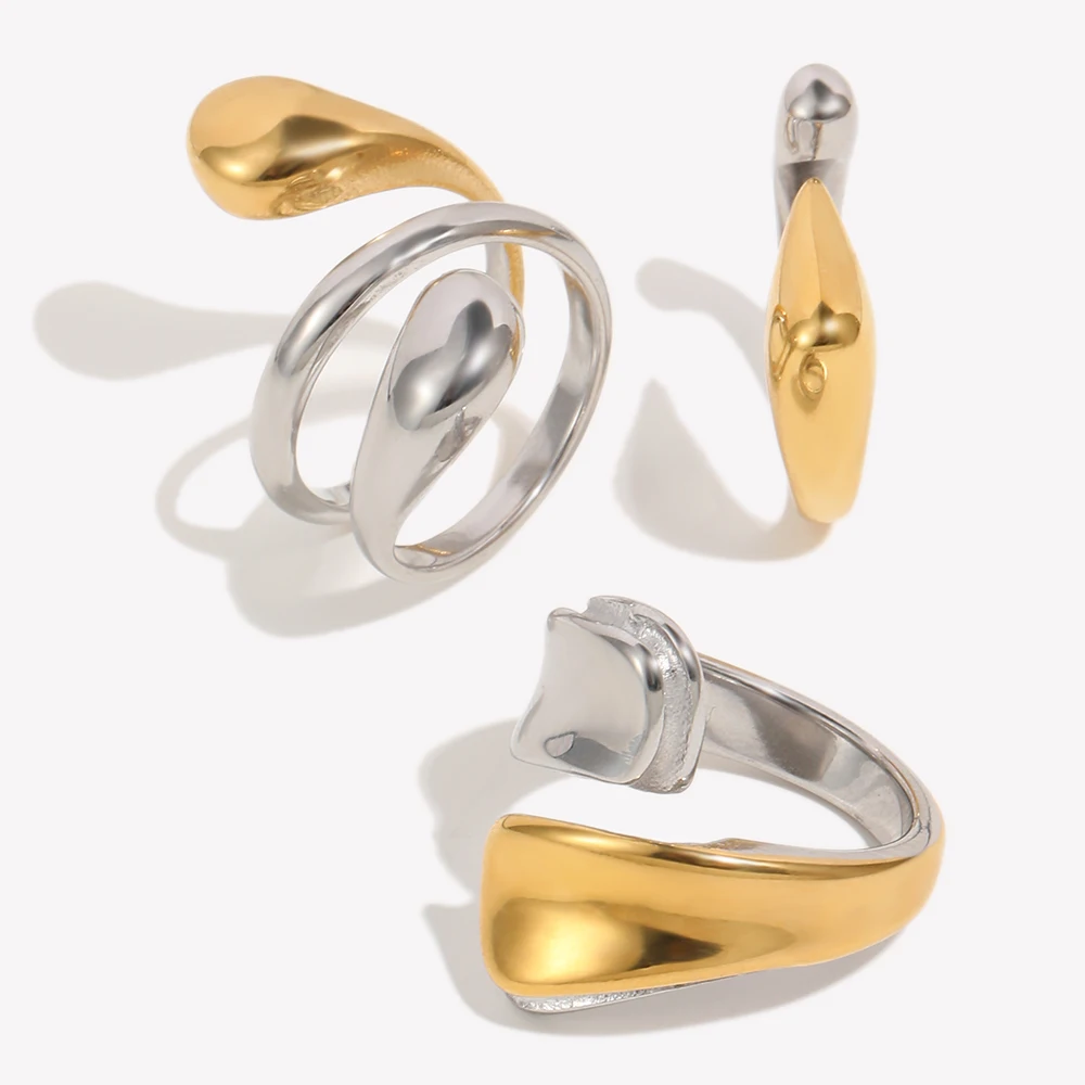 E.B.belle Double Color Series Ring Abstract Bird Beak Ring Flat Headed Snake Ring Suit For Women's Daily Jewelry Decoration