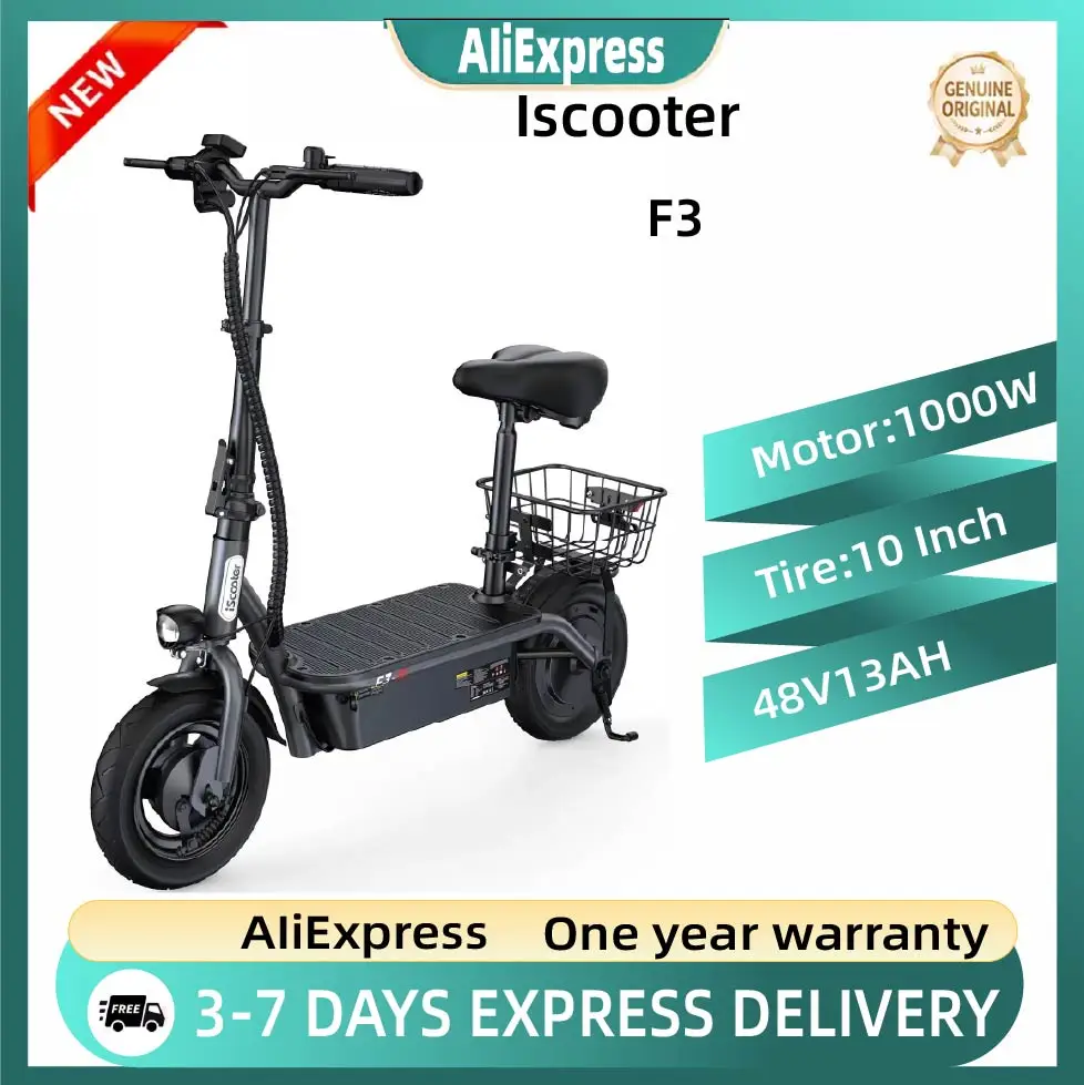 ISCOOTER F3 scooter électrique tout-terrain 1000W moteur 48V13AH batterie adulte e-scooter 10 pouces trajet urbain Scooter électrique