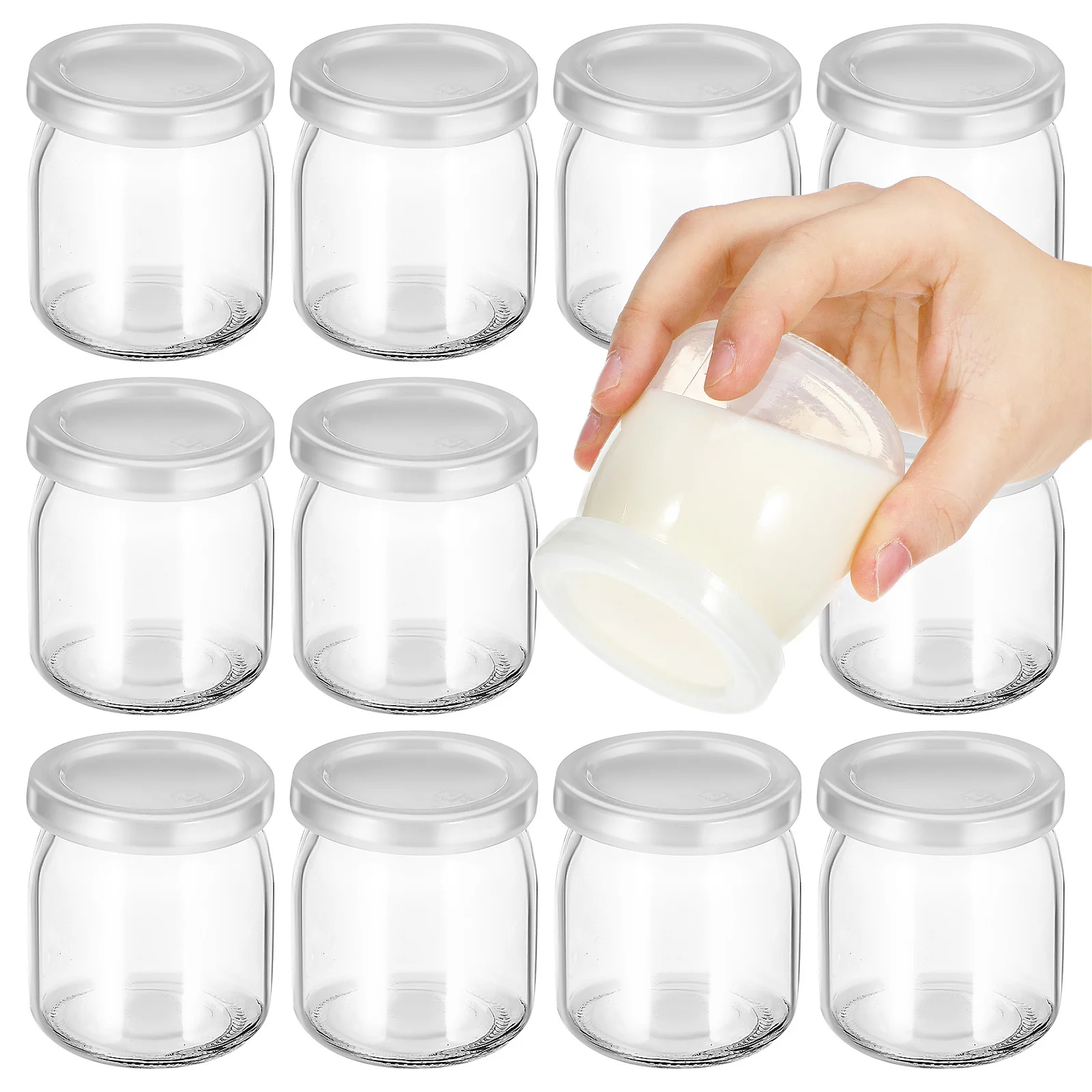 

12Pcs Glass Pudding Cups with Lids Heat Resistant Dessert Containers 200ml Pudding Cups Glass Food Containers with Lids