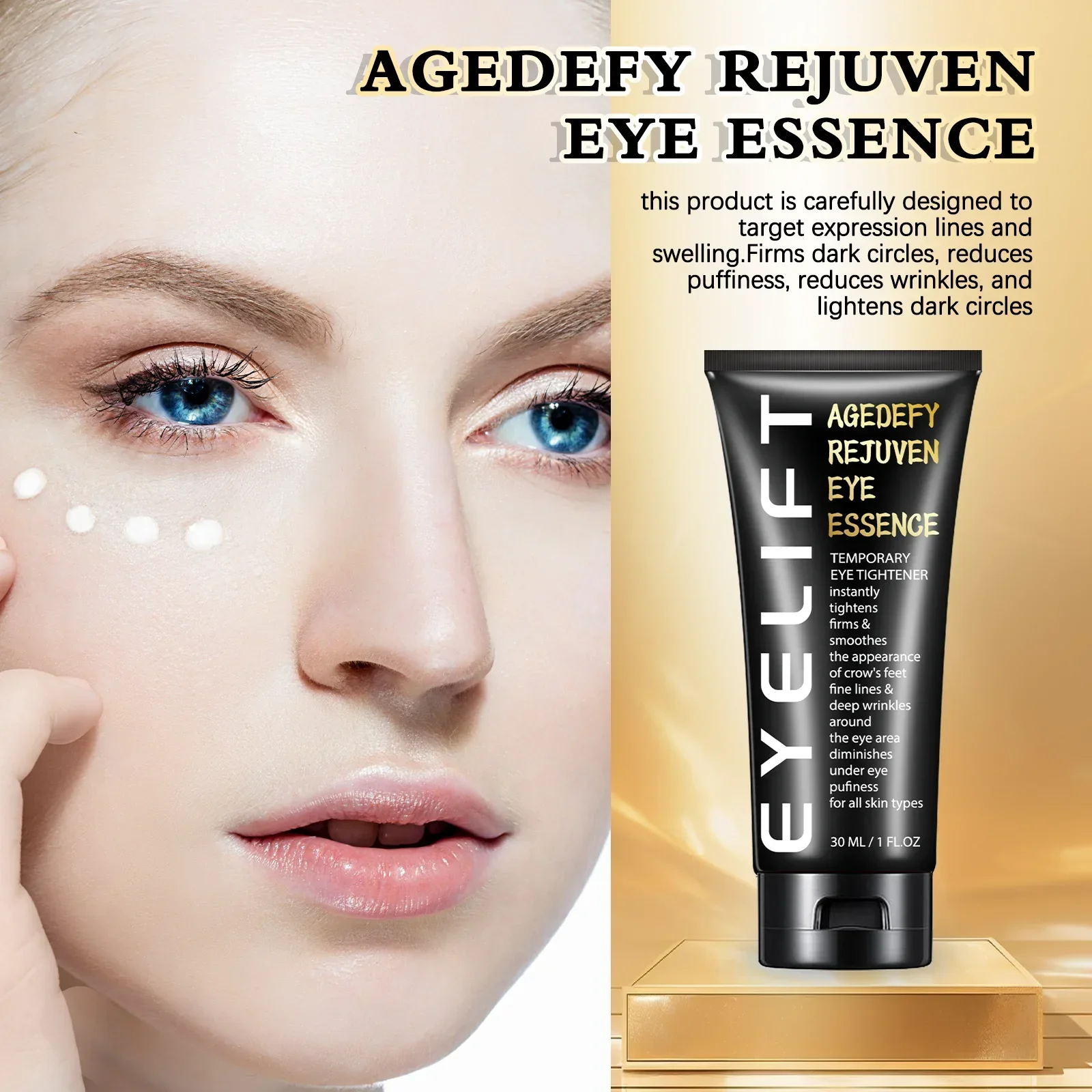All-in-One Instant Firm Eye Essence - Targets Fine Lines, Dark Circles & Bags, Lifts & Rejuvenates for Youthful Eyes.