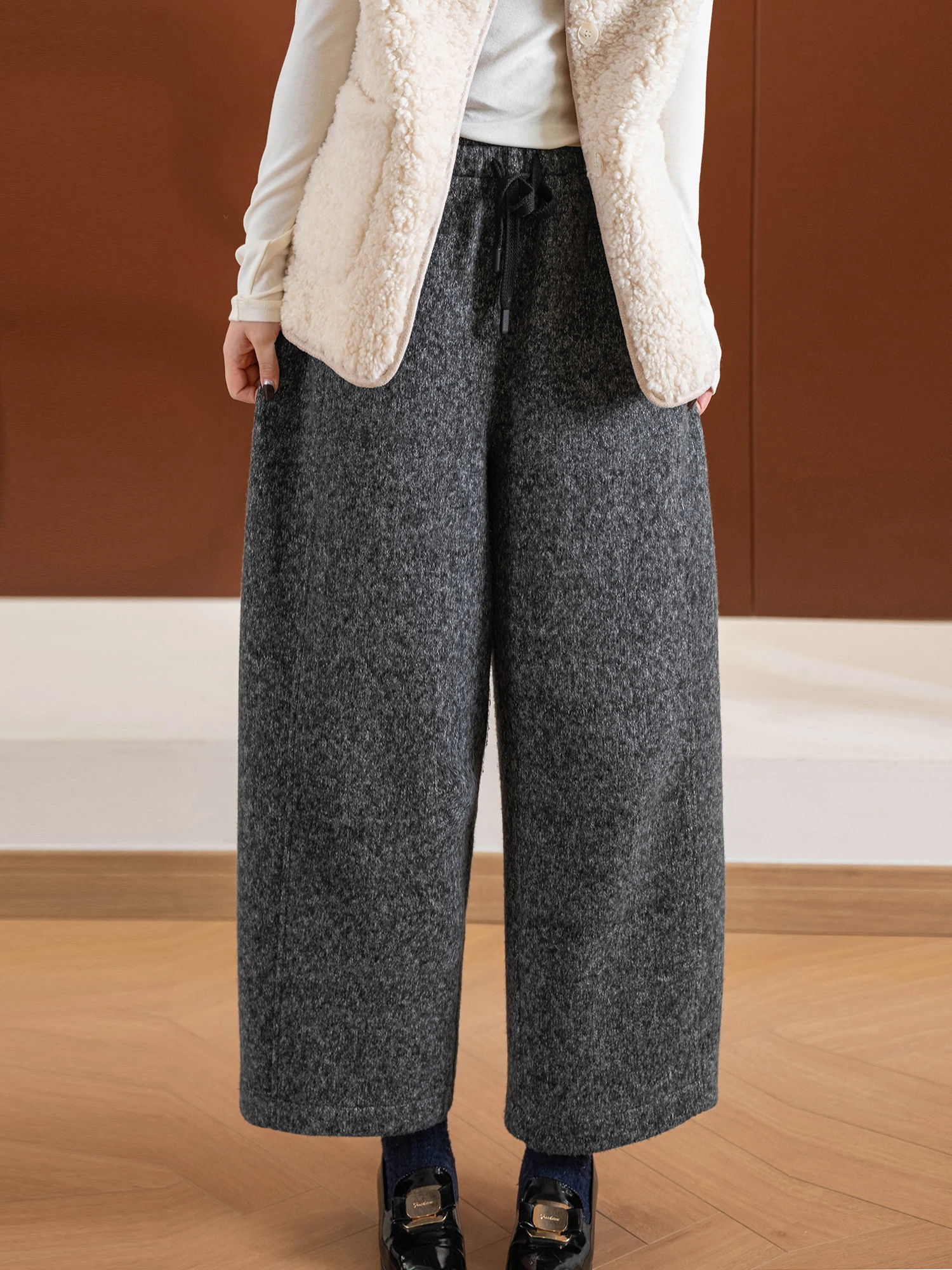 

andma Pants by Little Ear Wool Blend Fce Lined Elastic Waist Casual Wide Leg Trousers for Women Warm And Comfortable