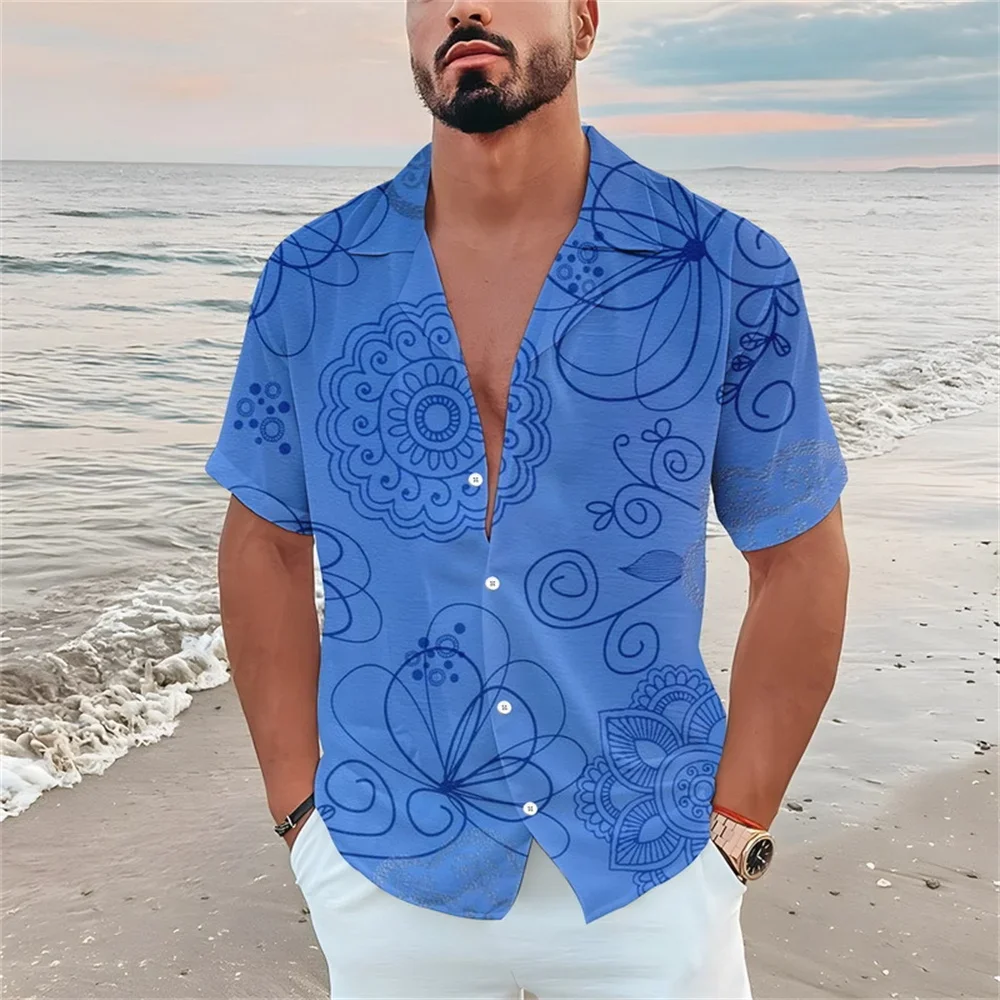 Summer men's casual short sleeved shirt Beach shirt Plant flower 3D printed Hawaiian men's lapel short sleeved shirt 2024 New