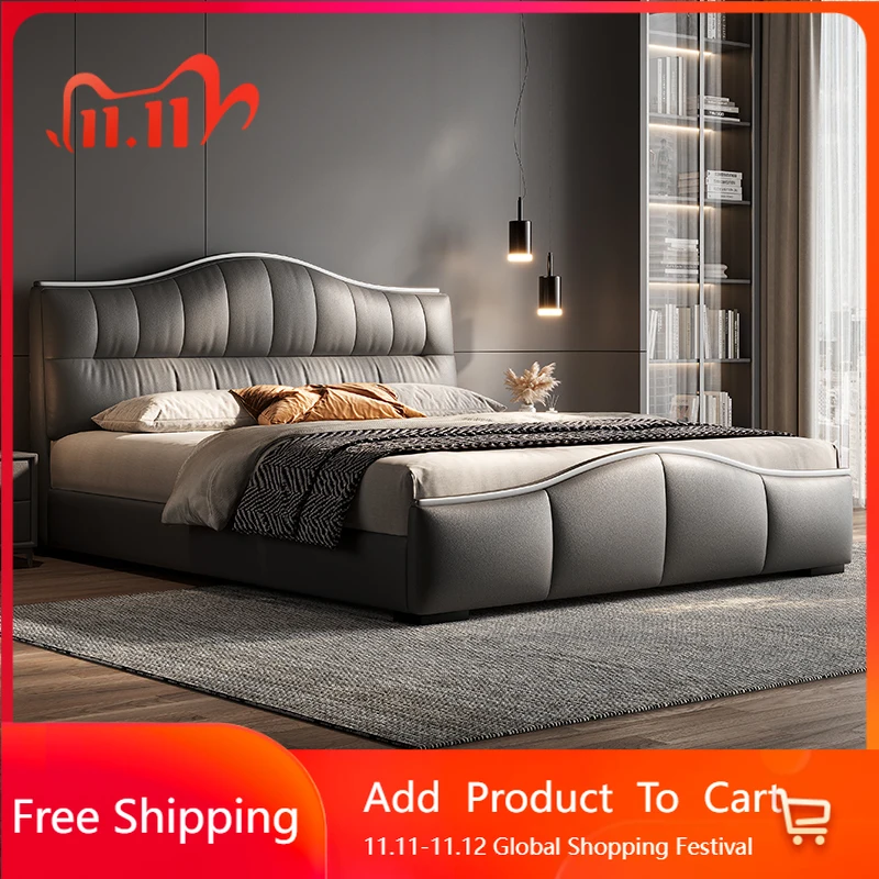 

Leather Modern Simple Bed Italian Minimalist Luxury Design Sleeping Princess Bed Queen Bedroom Letto Matrimoniale Furniture