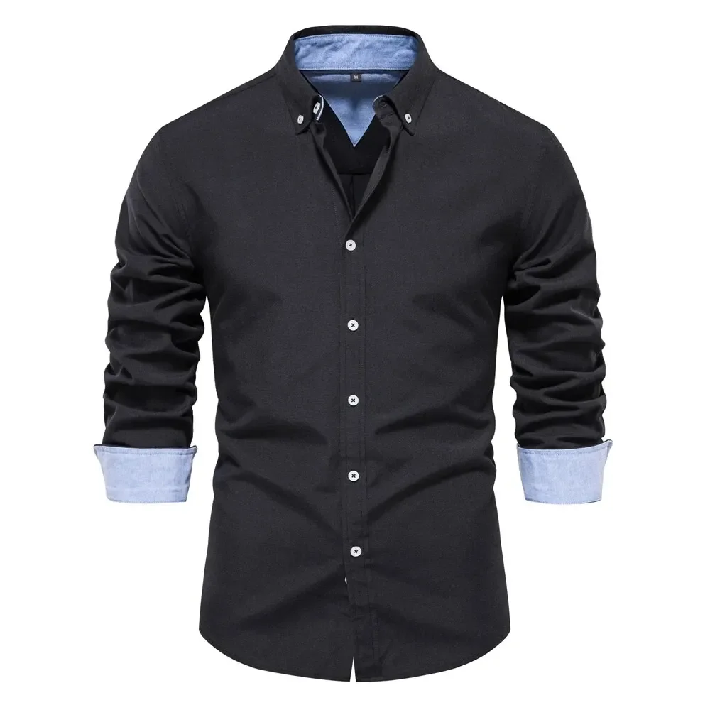 

AIOPESON New Spring Cotton Blend Men's Oxford Shirt Long Sleeve Button Down Social Buinesss Casual Shirts for Men