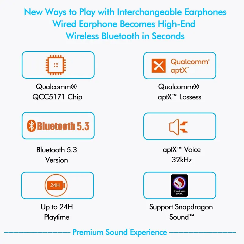 QCC5171 Bluetooth 5.3 Cable Support LDAC CD-Level aptX Lossless & Snapdragon Sound High Resolution MMCX QDC 0.78 0.75 2Pin IE300