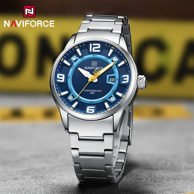 NAVIFORCE New Men\'s Sport Wristwatches Stainless Steel Strap Date Luxury Waterproof Luminous Male Quartz Watch Reloj Hombre 2024