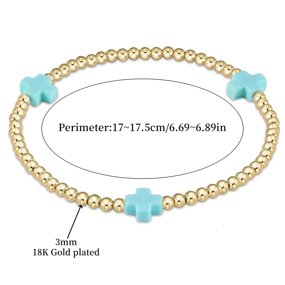 Vlen Mehrfarbiges Kreuz-Charm-Armband Großhandel 18 K Vergoldete Perlenarmbänder für Frauen Zierliche Pulseras Boho-Schmuck – Detail 4