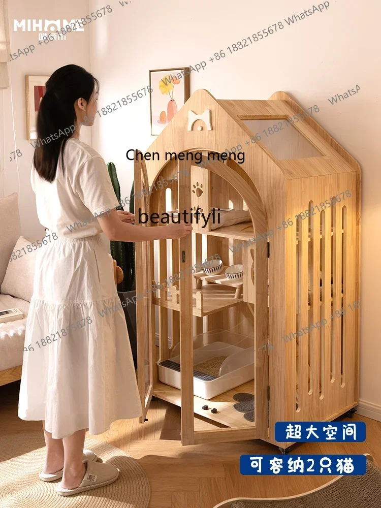 M182 Cat Villa Solid Wood Cat Cage Oversized Home Indoor Cattery Pet Cat Room  Cabinet