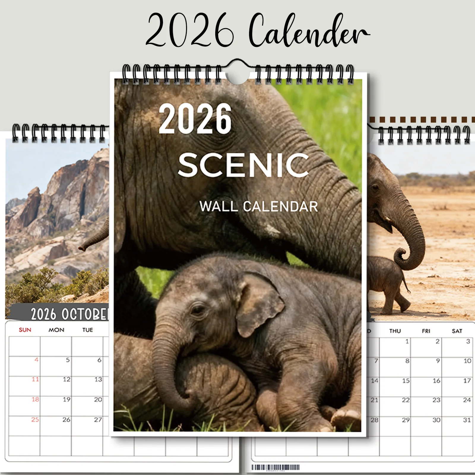 1 قطعة تقويم جميل دافئ يعرض الفيل اللطيف ، مناسب لديكور المنزل ، مثالي لمحبي الحياة البرية ، هدية لطيفة للعام الجديد