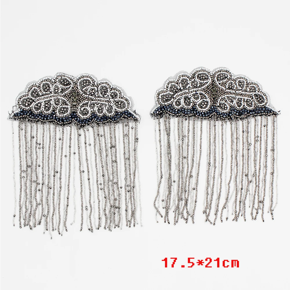 2pcs Beaded Epaulette for Clothes Punk Retro Epaulets DIY Flower Badge Epaulets Shoulder Patches Fringe Tassel Appliques