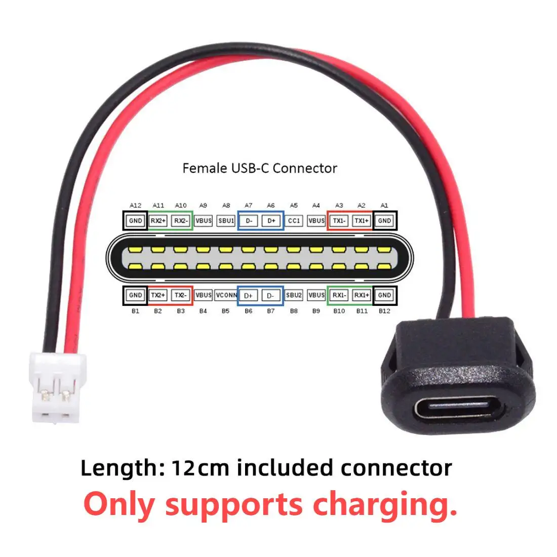 ChenYang 5 PACK 2.0mm Pitch 2Pin/4Pin to USB C DC 5V 3A Flush Mount Charging Socket Port Conversion Cable Adapter