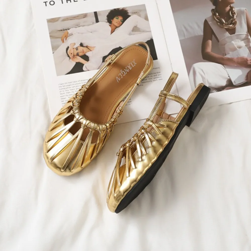Women's Flat Sandals French Woven Strap Sandals Bag Head Empty Flats Summer New Versatile Commuter Roman Shoes Woman