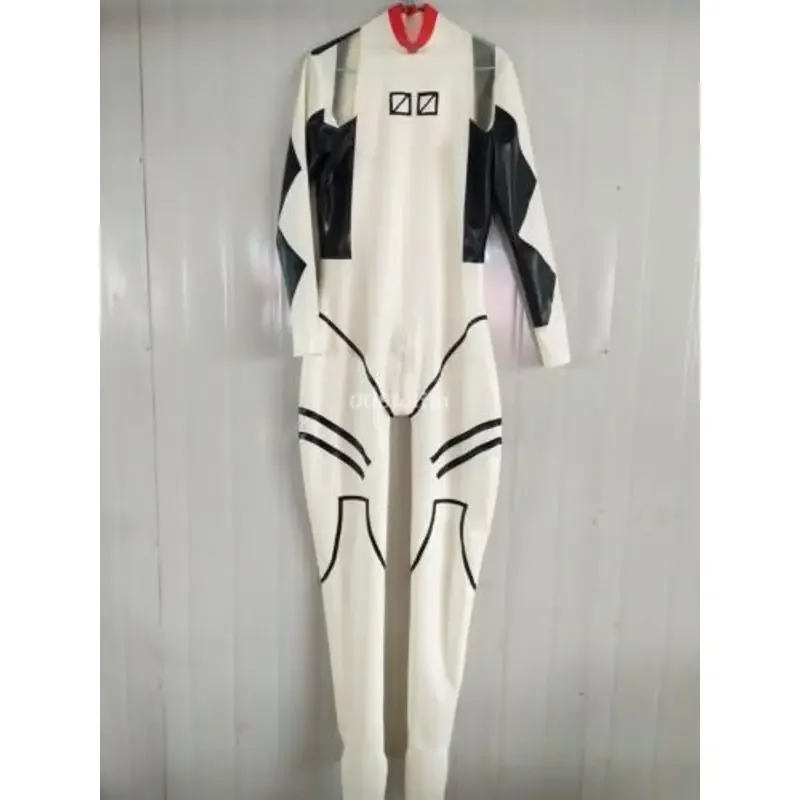 100% Latex Rubber White Catsuit Cosplay Bodysuit racing Jumpsuit overall Rear Zipper S-XXL