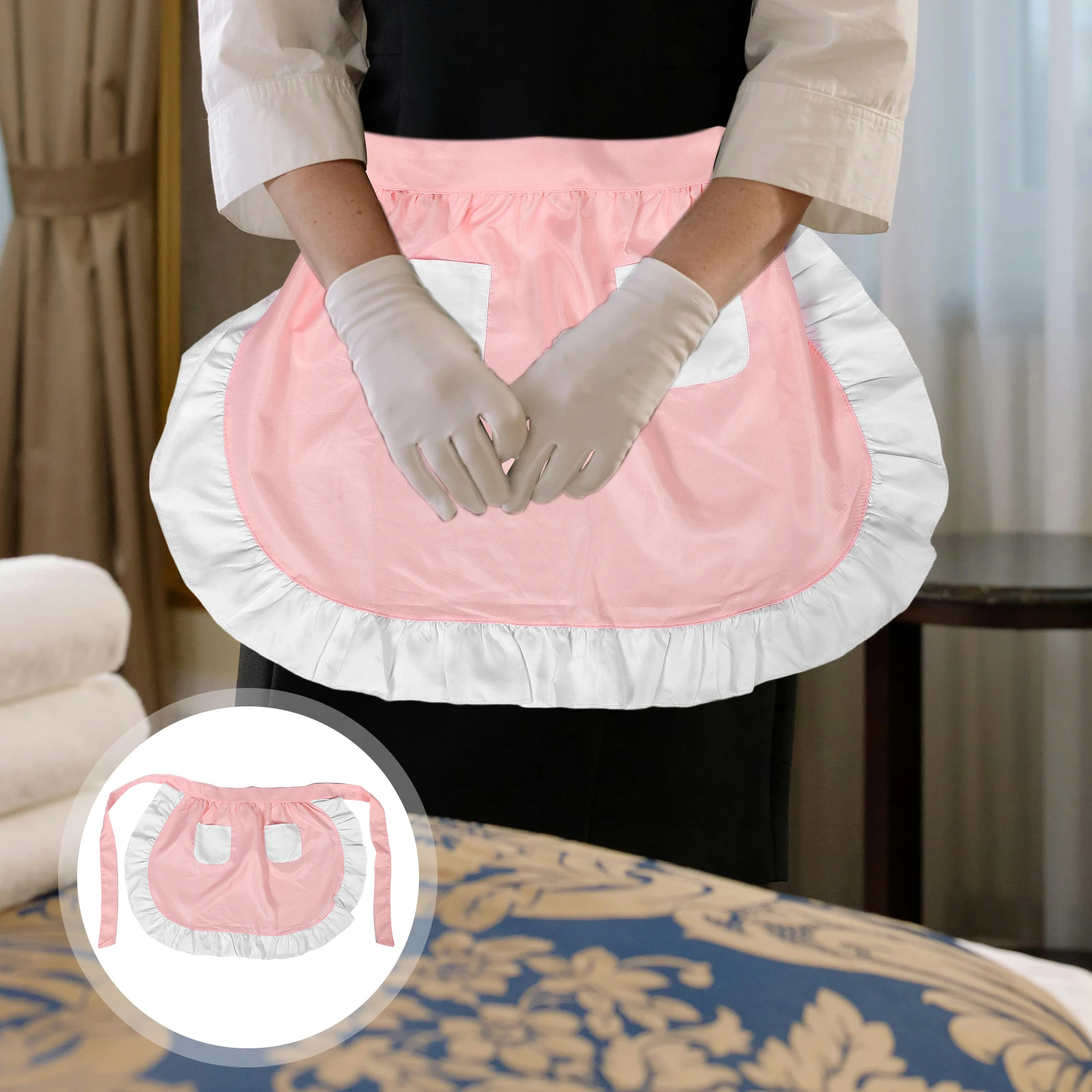 

Charming Kawaii Maid Apron Costume Waterproof Waitress Baking Cleaning Chef Vintage Waist Kitchen Black Half Server