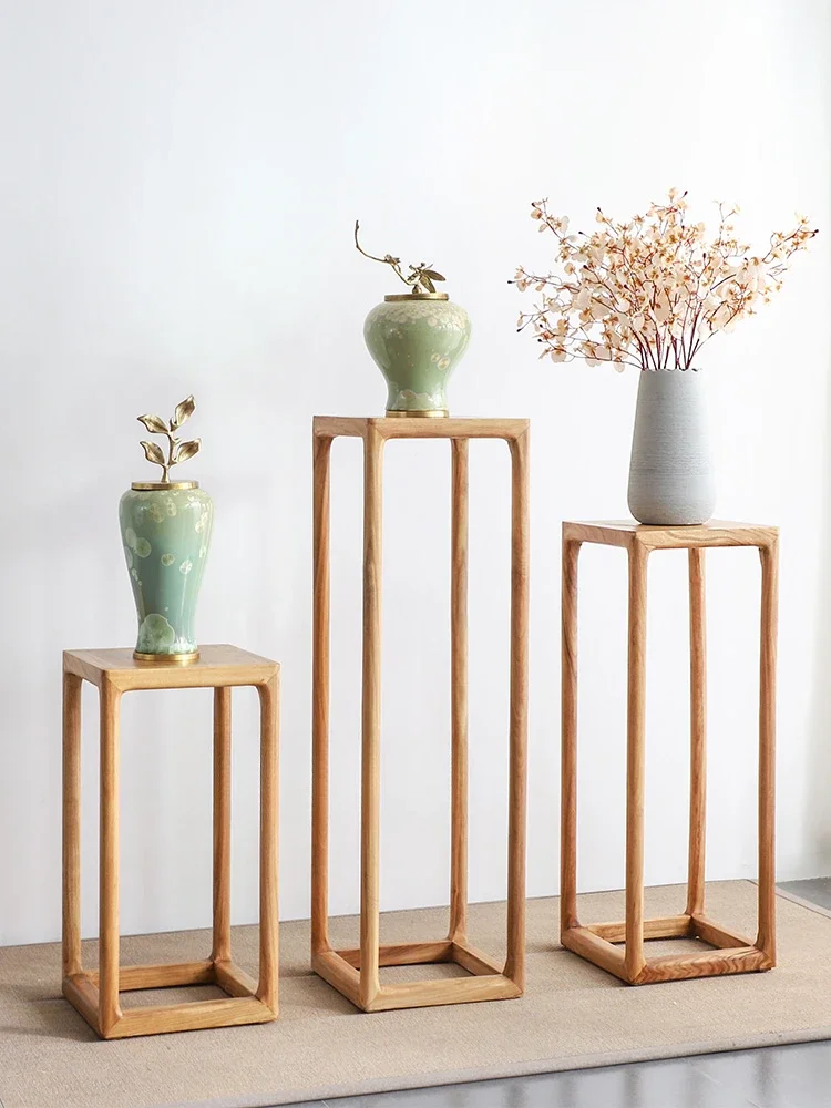 Elm Zen Flower Table Solid Wood Floor Wooden Shelf Modern Multifunctional Flower Stand Log Bonsai Flower Table