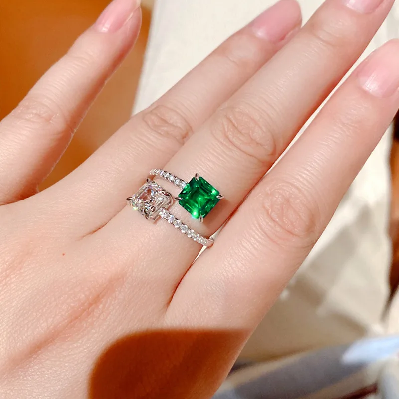 أزياء أربعة مخلب مربع رائعة الزركون مفتوحة خاتم الخطوبة للنساء الكورية هندسية لونين سحر مجوهرات اكسسوارات