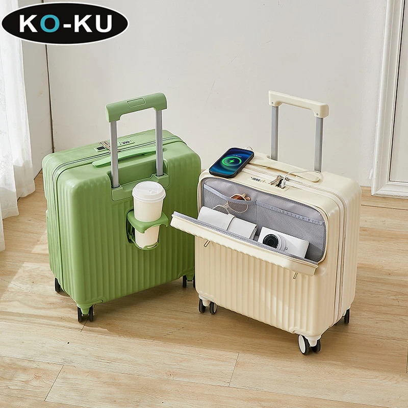 KO-KU Front Opening Small Trolley Suitcase 18/20 Inch Boarding Box Student Multifunction Password  Combination Suitcase