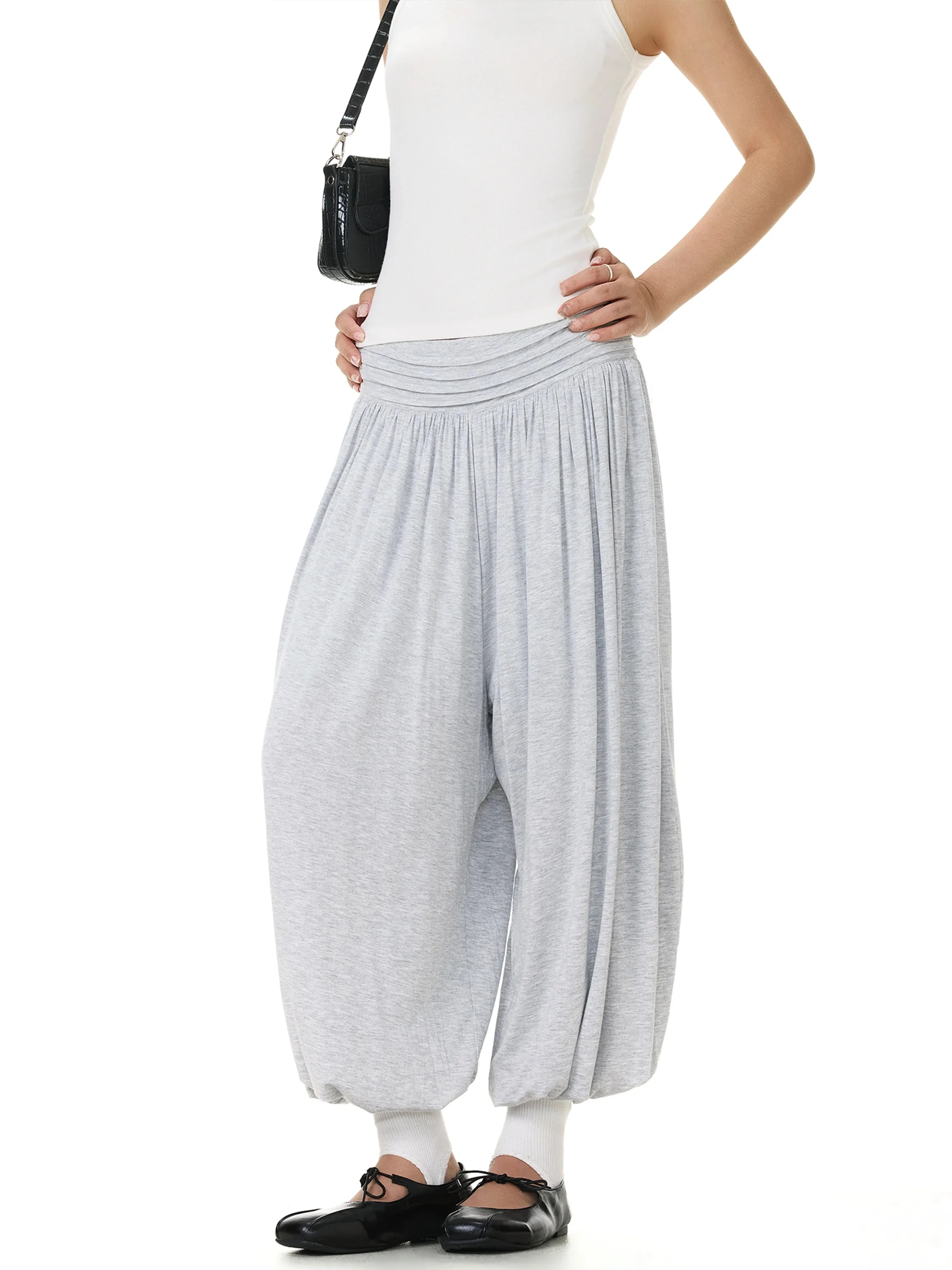 American Style Lazy Simple  Color Lantern Pants Women's Retro Loose Casual Cleanfit Cuffed Nine Point Pants