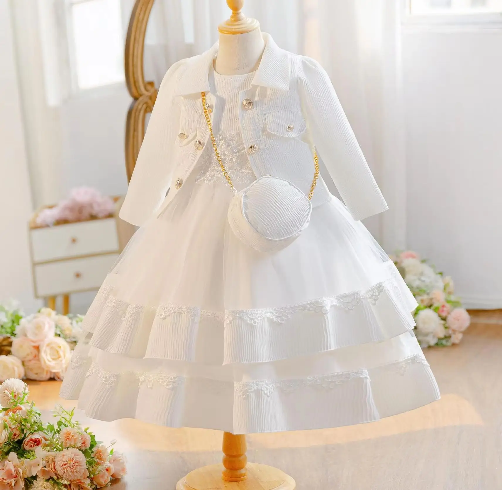 New Girl Elegant Dress with Bag 3PCS Children Girls' Party Dresses Kids Formal Clothes 3-10Y