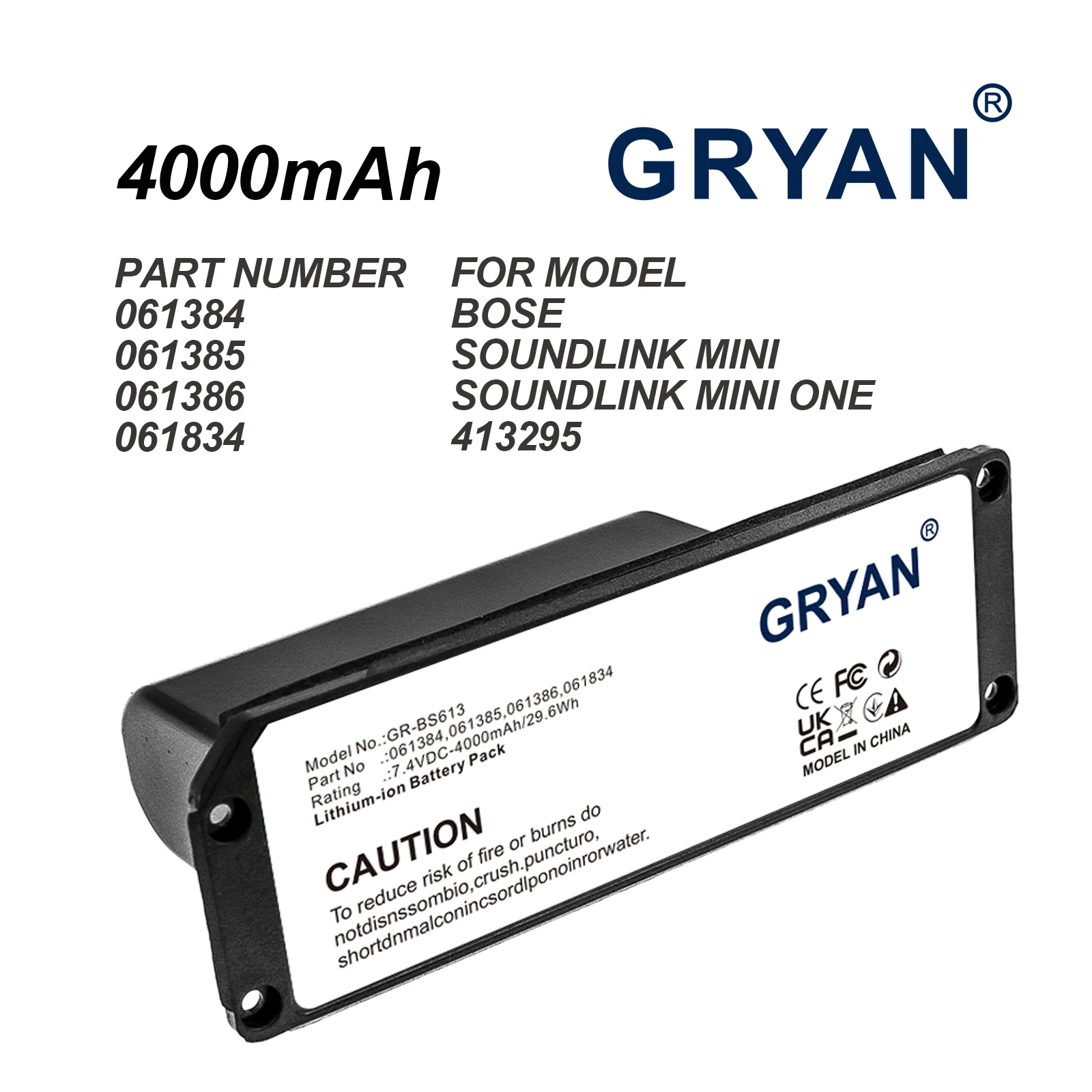 

GRYAN 29,6 Втч, 4000 мАч, аккумулятор для динамика BOSE SoundLink Mini Bluetooth, одна серия для 061384 061385 061386 061834