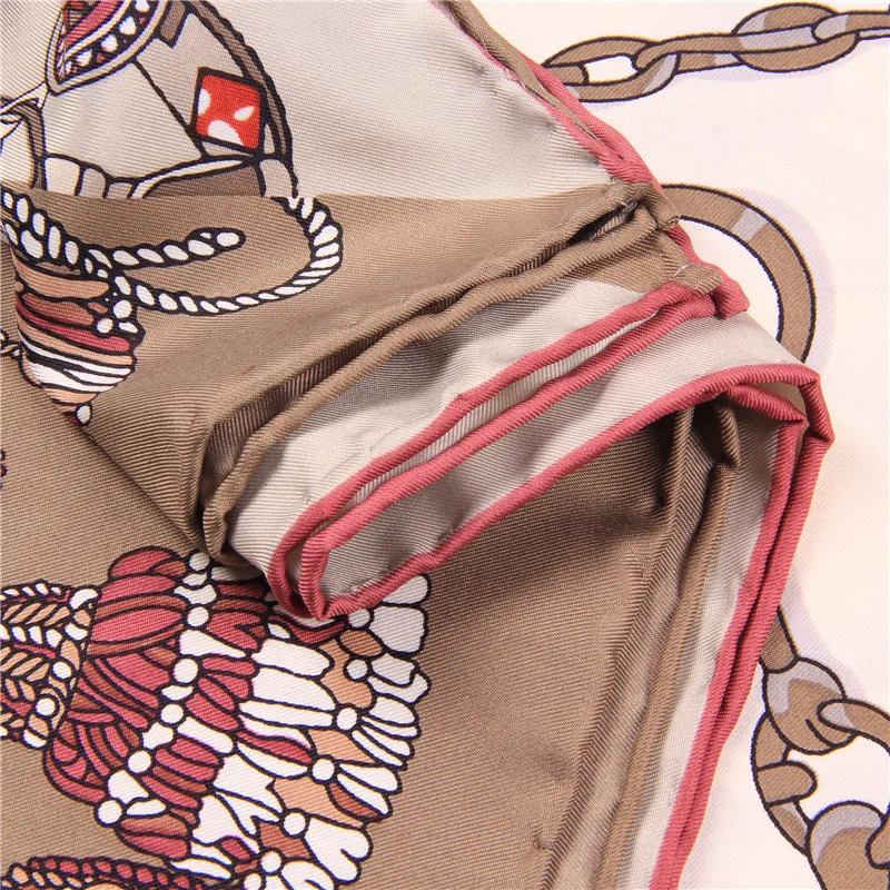 Manual Hand Rolled Twill Silk Scarf Women Horse Print Square Scarves Wraps Echarpes Curled Foulards Femme Bandana Hijabs