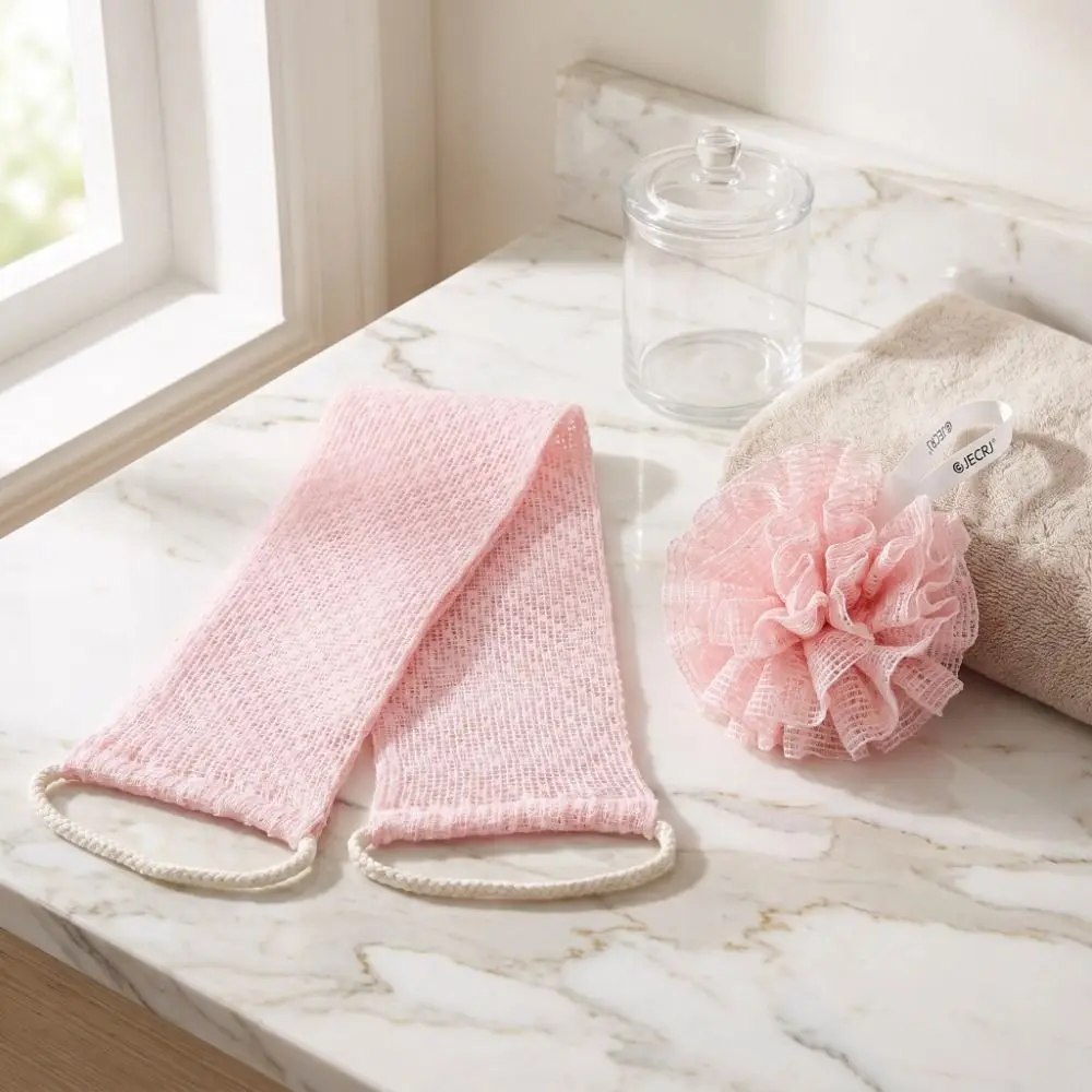 Soft Exfoliating Back Scrubber Dead Skin Remover Reusable Bath Towel with Bath Flower Household Double Loop Body Wash Cloth Set