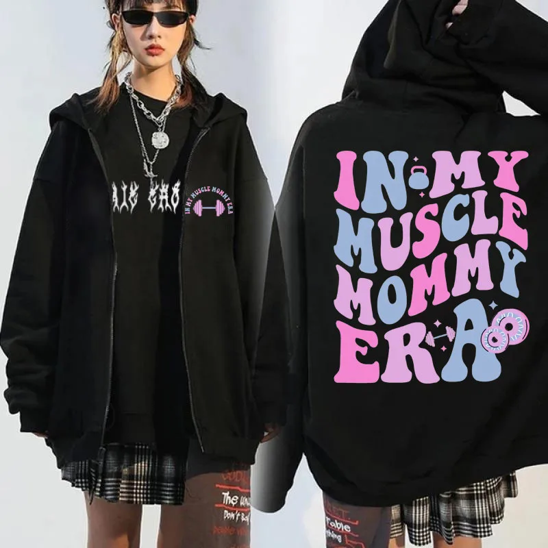 In My Muscle Mommy Era Funny Zip-up Hoodie Mens Womens Clothes Mothers Day Zipper Sweatshirts Gym Lovers Winter Jacket for Men