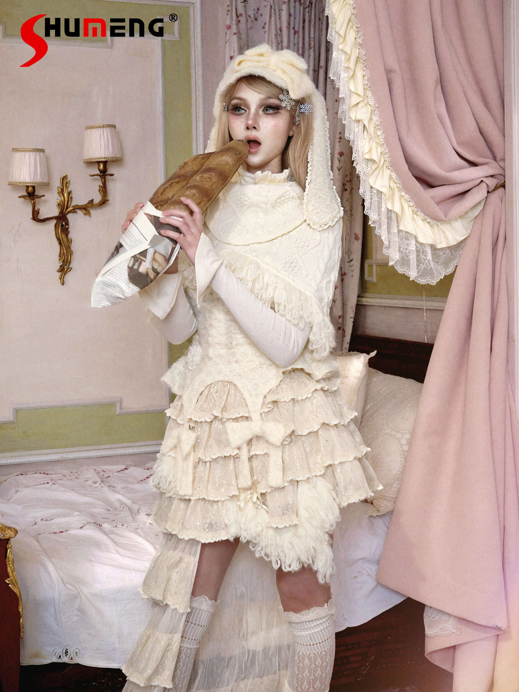 التصميم الأصلي سيدة الشرير الحلو شال محبوك الخريف الشتاء المرأة الرجعية أنيقة شرابة لوليتا كوس شال قصير الأميرة شال #2