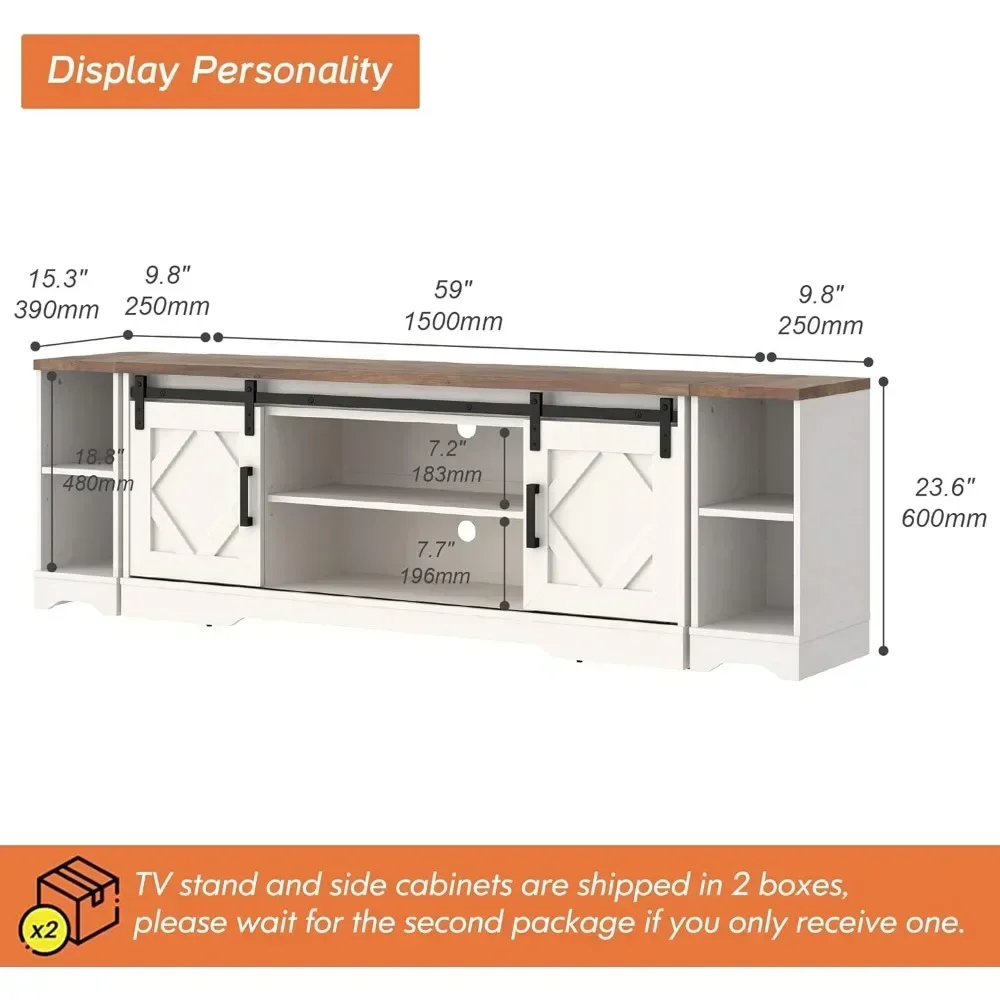 Modern Farmhouse 3 in 1 TV Stand for up to 85" TVs Wood Entertainment Center with Open Storage for Living Room