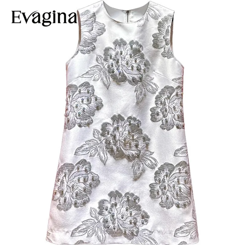 

Evagina Diamond Inlay Embroidery Jacquard Mini dress Spring Summer New Women's Sleeveless Holiday Elegant Dresses