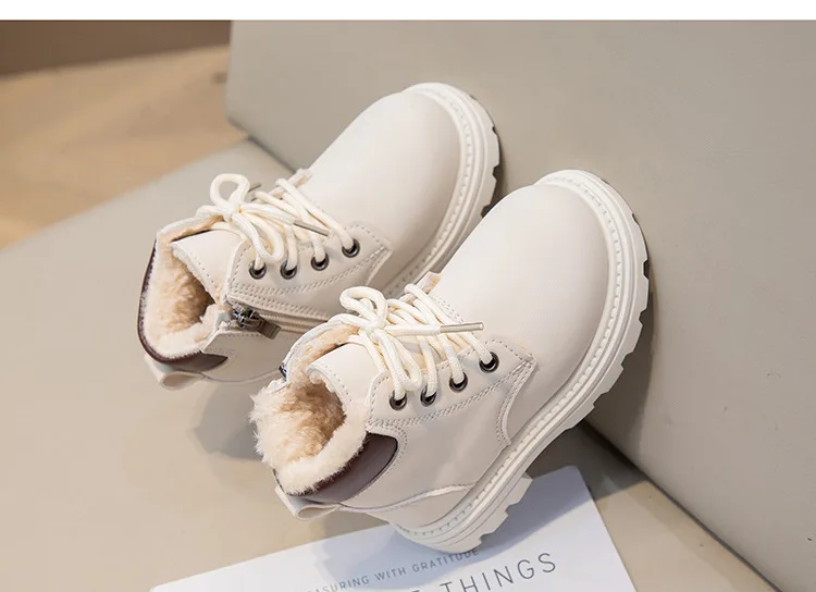 Winter Neue Kinder Mode Stiefel Plüsch Warme Jungen Mädchen Rutschfeste Warme Lederstiefel Einfarbige Kinder Freizeitschuhe – Detail 16