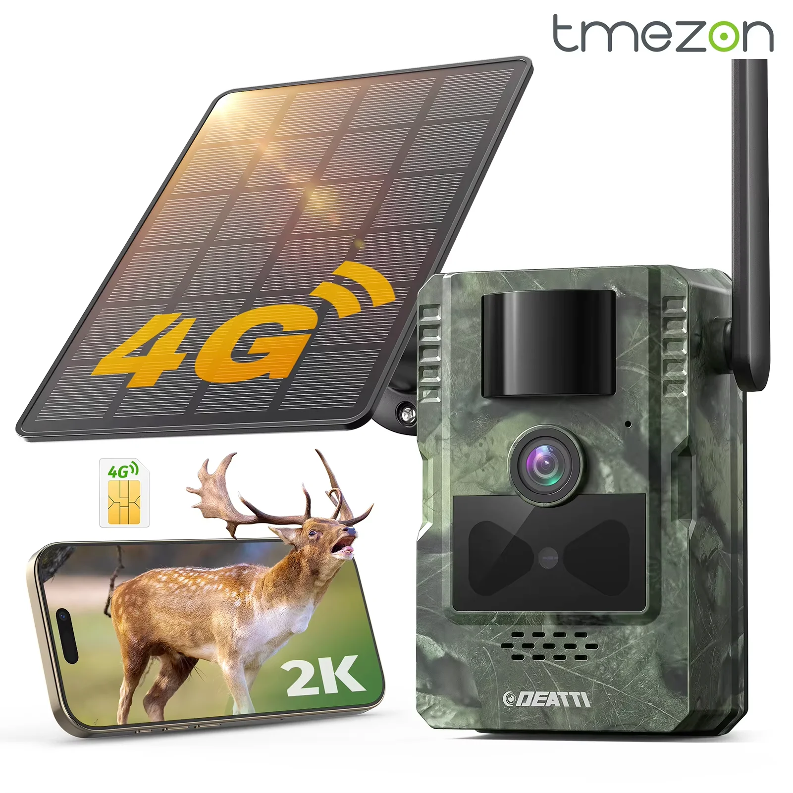 H10 4G LTE Wildtierkamera mit App, 2,7K Solar-Jagd-Wildkamera mit SIM-Karte, Fotofalle, PIR-Bewegungssensor, Nachtsicht, OHNE SD-KARTE