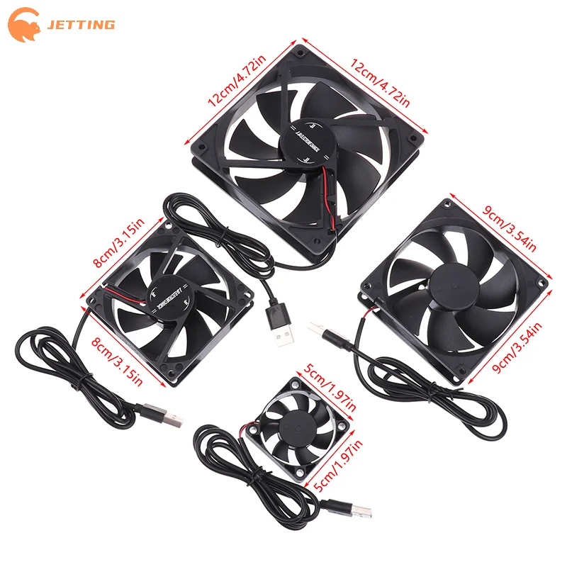1Pcs 50mm 80mm 90mm 120mm 5V Brushless Cooling Fan USB Router Fan Computer Case TV Box Cooling Case Black DIY Cooler Desktop Fan