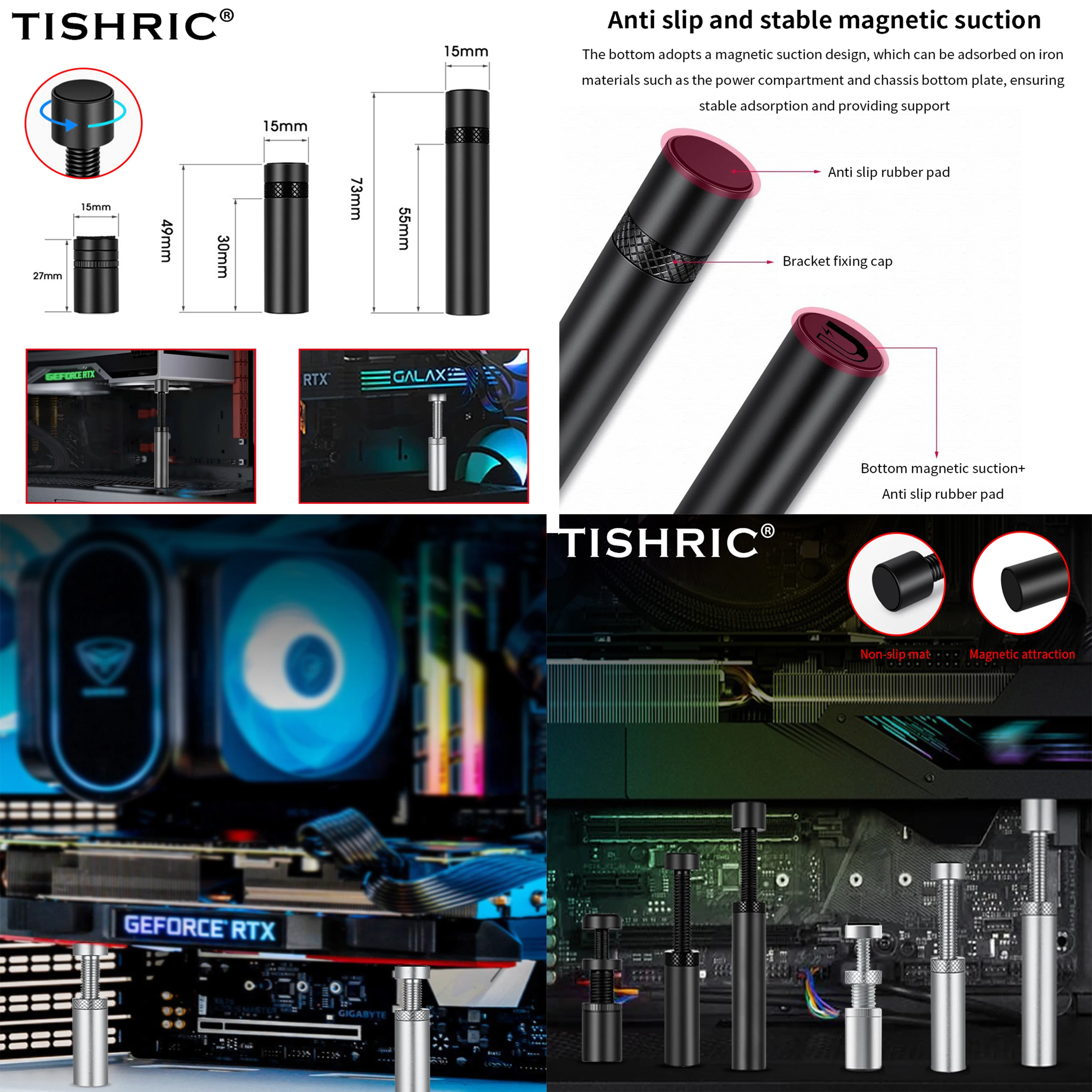 TISHRIC Graphics Card GPU Brace Support Aluminum Alloy Video Card Sag Holder Bracket GPU Sag Bracket Computer PC Case Original