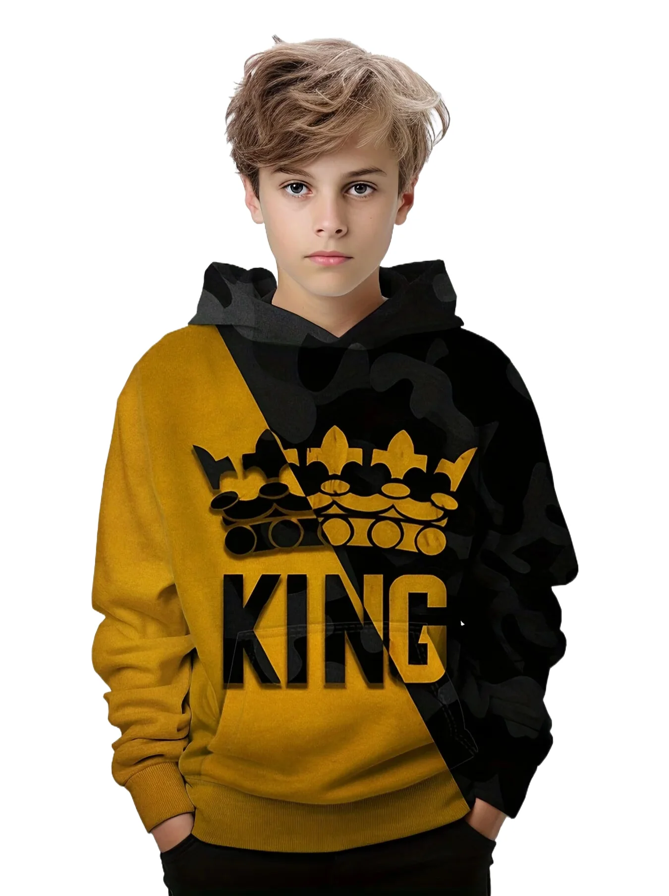 Hoodies Boy Casual Pullover Kids Hooded Long Sleeve King Print Sweatshirt Boys Spring Fall Kids Hoodie Tops Children\'s Clothing