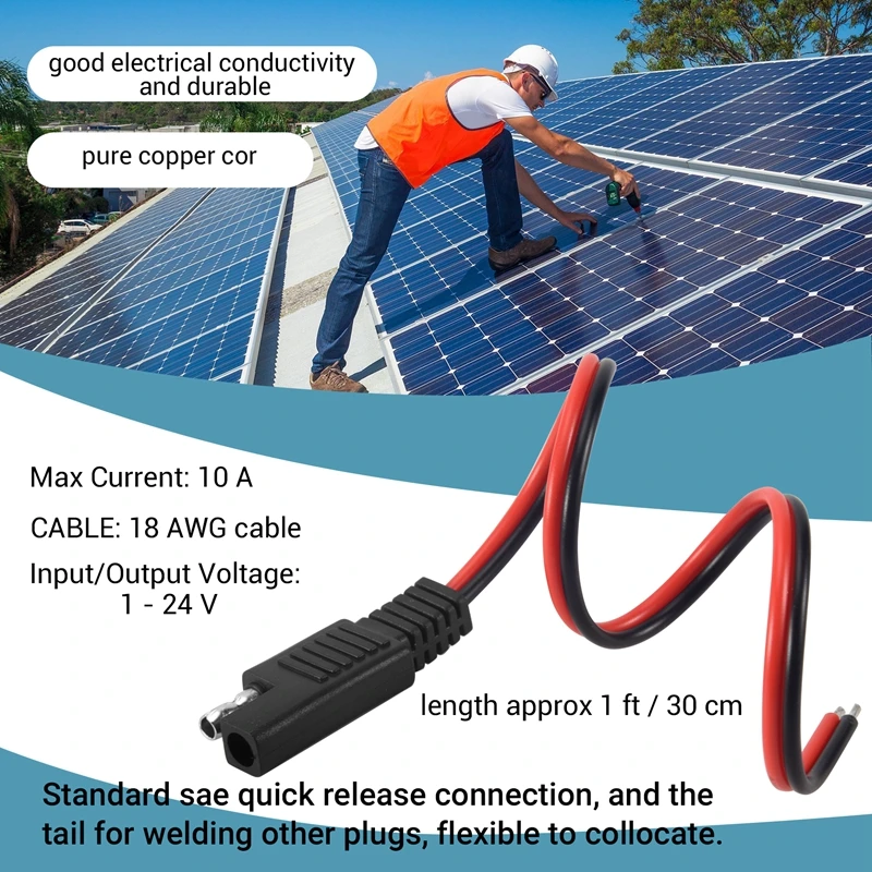 2 Pcs 18AWG SAE Extension Cable 2-Pin SAE Quick Connector Disconnect Plug 10A Solar Battery Panel SAE Plug Wire 1Ft/30Cm