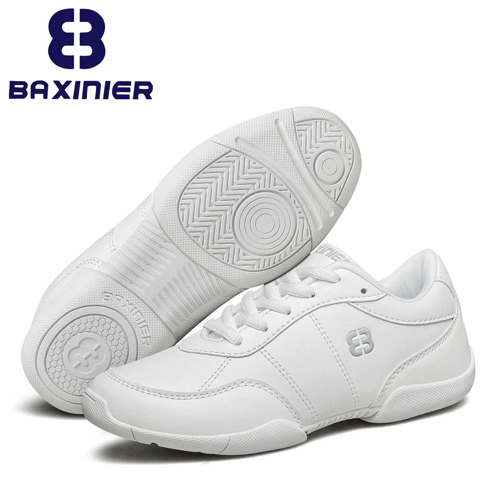 BAXINIER Girls White Cheerleading Shoes Lightweight Youth Cheer Competition Sneakers Kids Training Dance Shoes