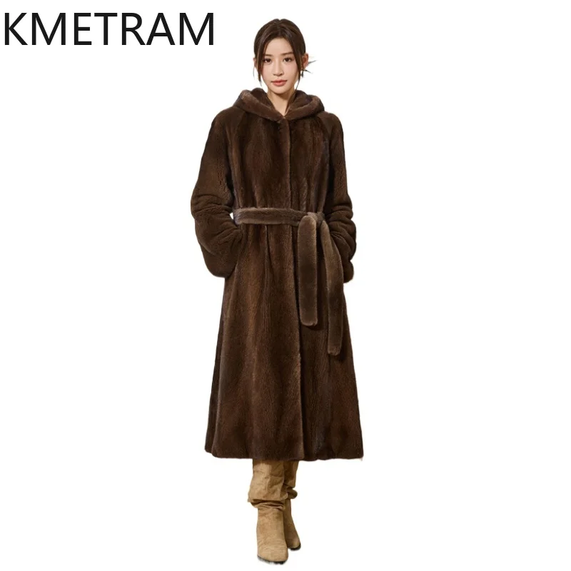 

KMETRAM 100% Natural Whole Mink Fur Jackets Woman High Quality Long Real Mink Fur Coat Hooded Winter Jacket Women Clothing 2026