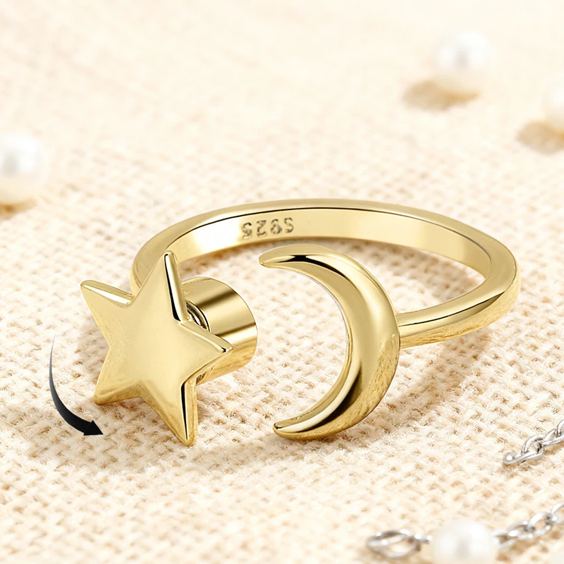 

New Gold/Silver Anxiety Relieving Open Ring Star Moon Suitable For Fashionable Charm Women's Party Jewelry Accessories Gifts
