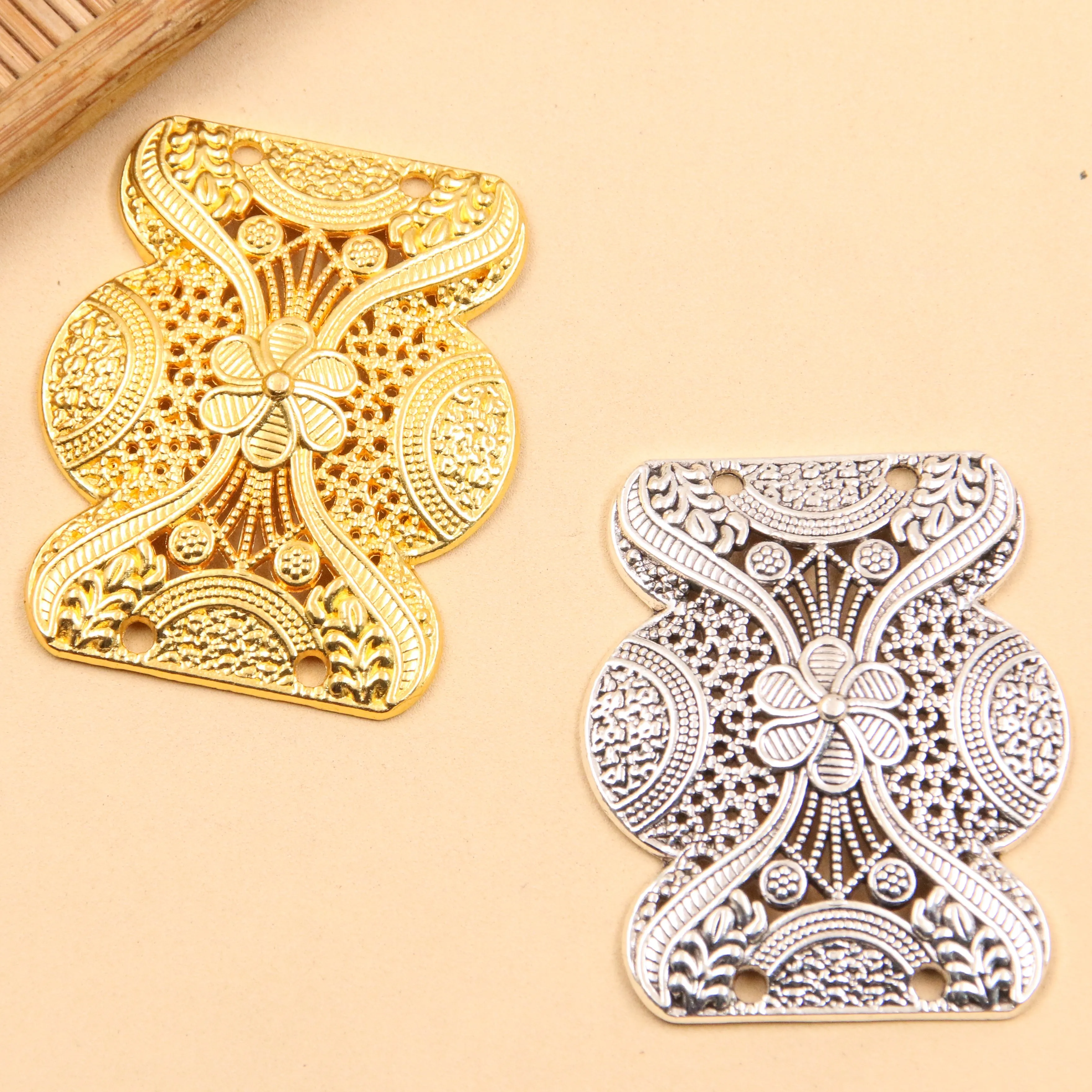 4PCS 36*44mm 2 Color Metal Alloy Hollow Irregular Charms Flower Porous Connector For Jewelry Making DIY Handmade Craft