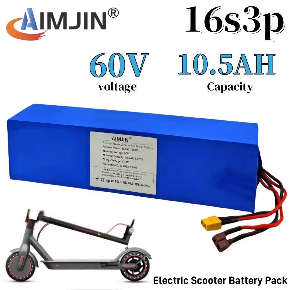 

60V 10500mAh Lithium Battery Pack 18650 16S3P 500W 700W 1200W High-power with BMS for bike electric scooterr