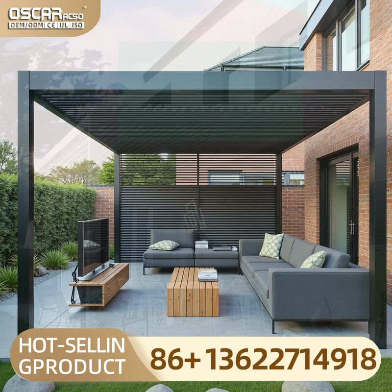 Smart Climate Louvered Roof Gazebo with LED for Outdoor Yard Patio Garden Decoration pergola
