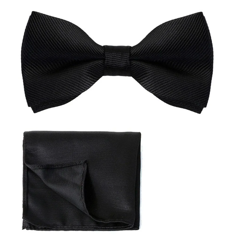 Corsage Set Solid Color Bow Tie Set Collar Polyester Pocket Square Set Handkerchief Pre-tied Bowtie Wedding Accessory Set Formal