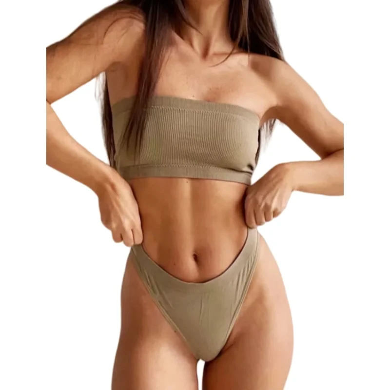 Women Strapless Bra And Panties Set Push Up Bra High Waist Thong  Seamless Underwear Sexy Tube Bra Female Sexy Lingerie Set image 2