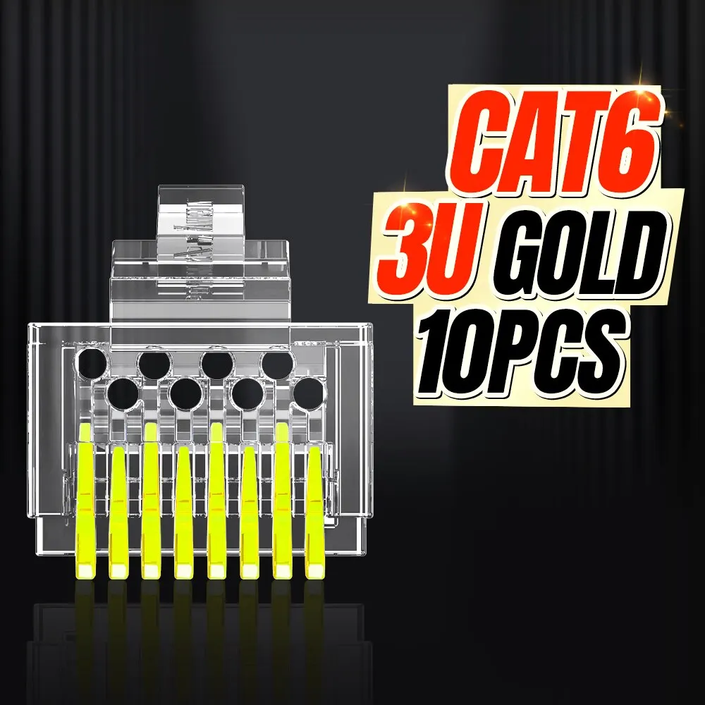 Ampcom rj45 stecker passieren cat6 cat5e modulare stecker netzwerk enden utp 3u 50u vergoldetes 8 p8c crimp ende für ethernet kabel