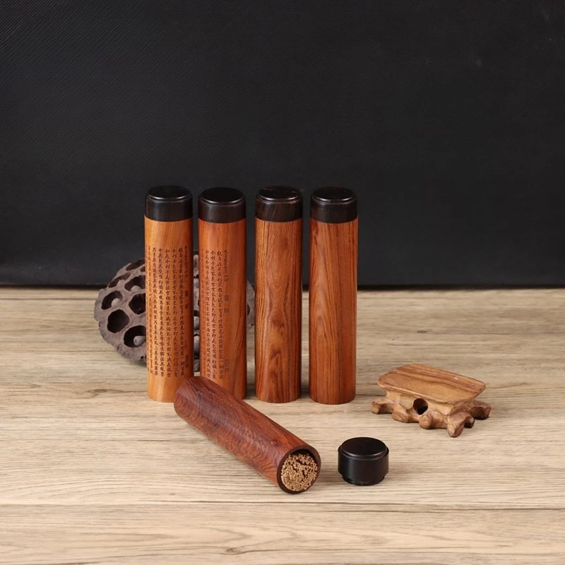 Wood Long Incense Tube Handmade Polished Carving Heart Sutra Worship Accessory Indoor Meditation Tea Ceremony Accessories Zen