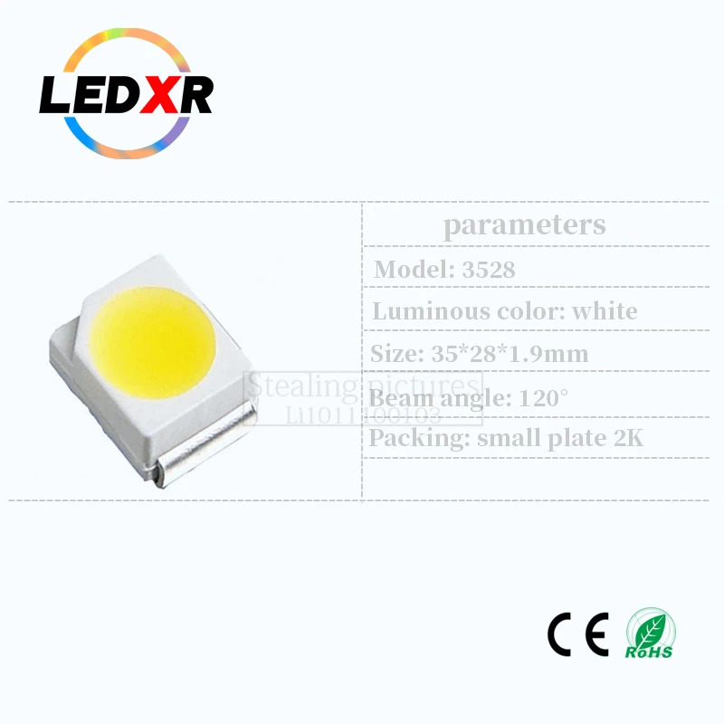 100 szt. ultra-jasnych diod LED 3528 SMD, białe diody LED 3528, SMD LED6-7ML 3.0-3.2V 20mA 6500k