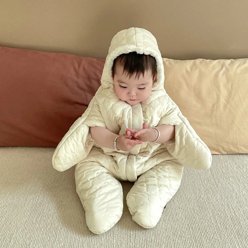 IYEAL Winter Baby Cute Starfish Outwear Baby Boys and Girls Solid Color Warm Fleece Clothes Thickening Cartoon jumpsuit